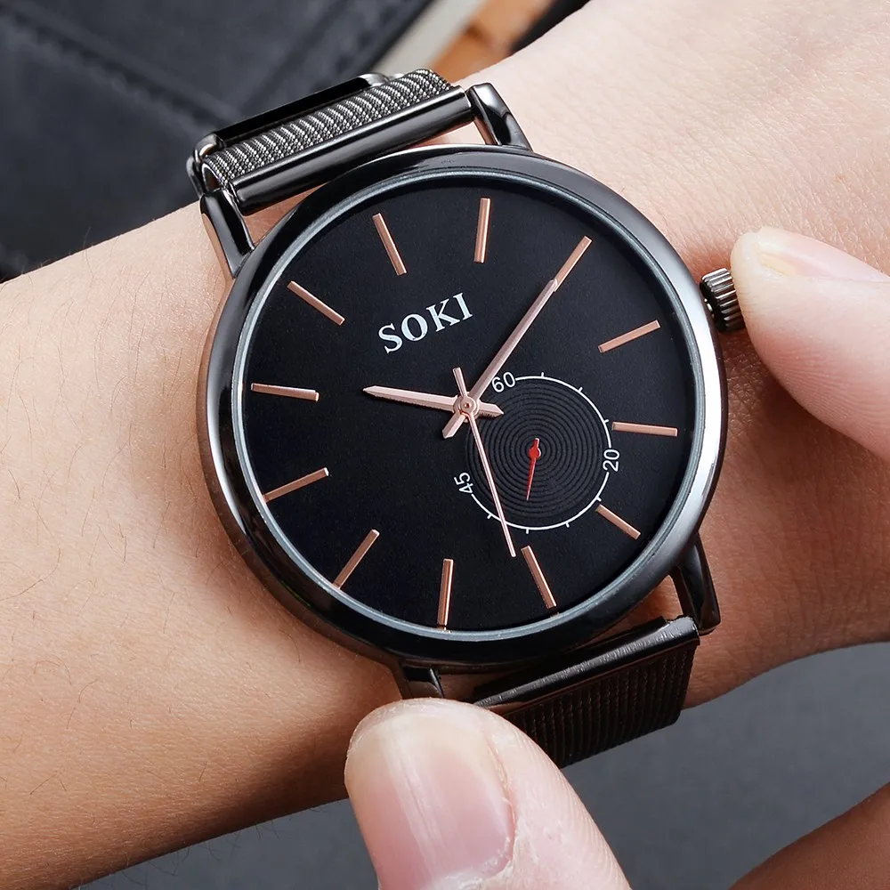 

SOKI Fashion Casual Brand Men's Watch Stainless Steel Strap Business Simple Dial Mens Clock Round Quartz Wrist Watches relogio