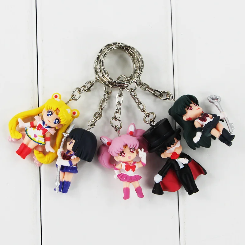 5Pcs Lot Cartoon Anime Sailor Moon Mars Jupiter Venus Mercury Keychains PVC Figures Toys Key Ring