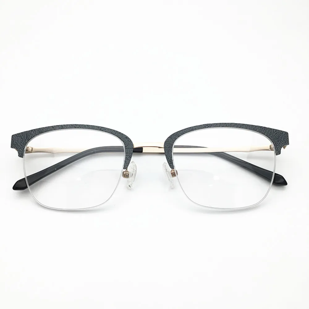 

2019 New Arrival Half Rim Alloy Stone Material Front Rim Metal Temple Legs Optical Eyeglasses Frame for Men and Women Eyewear