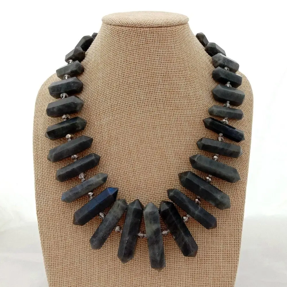 

18" Natural Labradorite Double Terminated Pointed Center Drilled Necklace