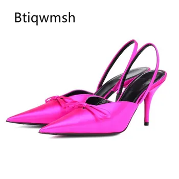 

2019 Luxury Satin Gladiator Sandals Women Pointed Toe Butterfly Knot Strange High Heel Shoes Woman Party Shoes