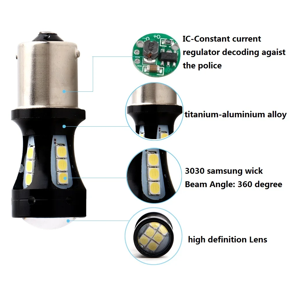 YM E-Bright 12V 24V S25 3030 18 SMD лампы+ декодер 1156 P21W BA15S BAU15S PY21W CANBUS безотказная анти-Мерцание белый Янтарный синий