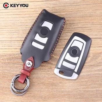 

KEYYOU 4 Buttons Smart Remote Leather Keyless Shell Car Key Cover For BMW F CAS4 5 Series 7 Series Smart Key Fob Case