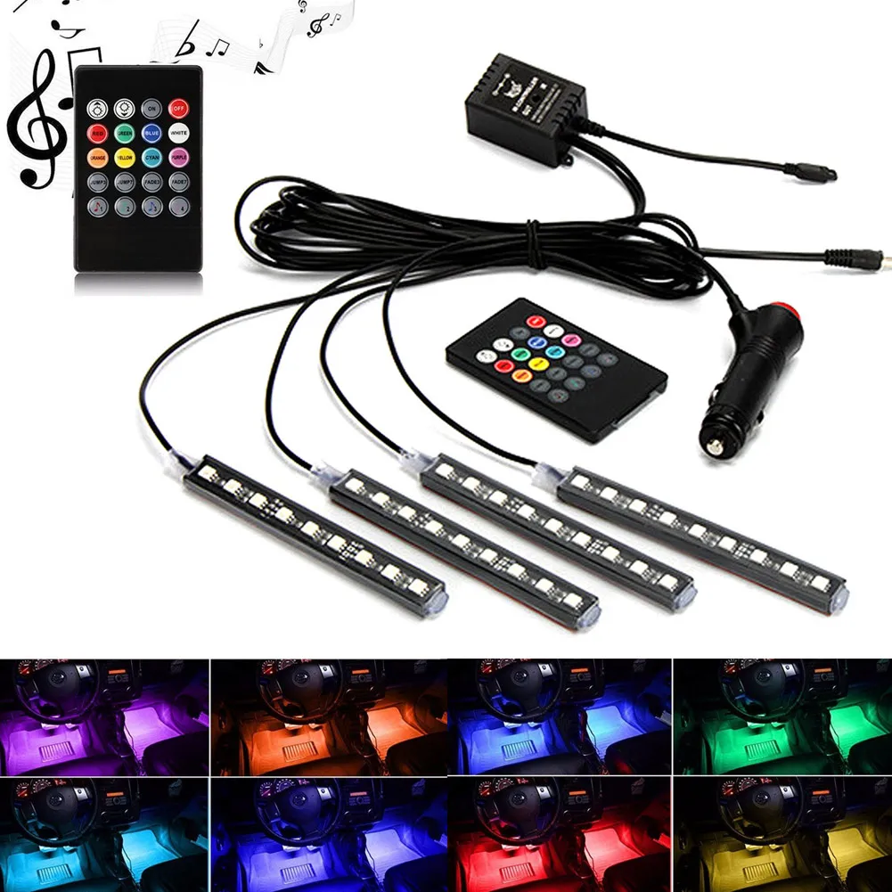 New Car Interior Atmosphere Neon Light LED Multi Color RGB Voice Sensor Sound Music Control Decor
