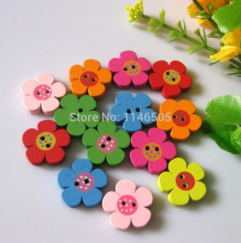 

Assorted Bright Mix Colors 150pcs/Lot 20mm Colorful Wood Flower Sewing Button Fashion Buttons For craft Scrapbooking accessories