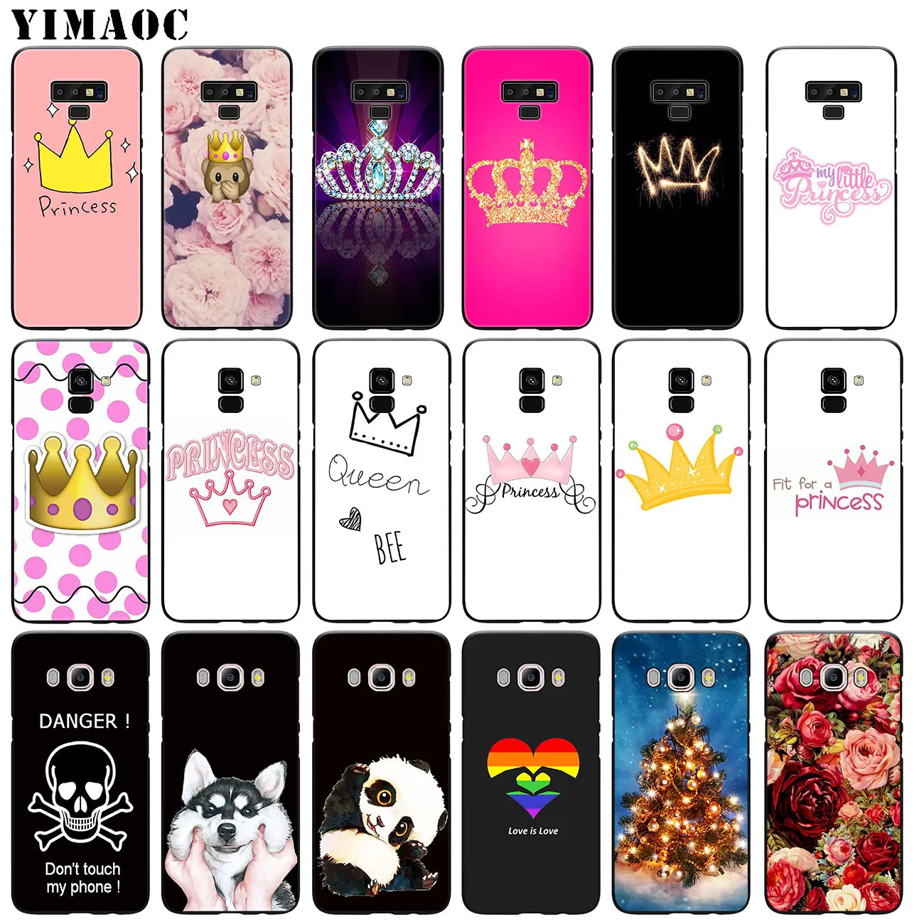 cheap YIMAOC PRINCESS Queen boss crown king Soft Silicone Case for Samsung Galaxy A6 Plus A9 A8 A7 2018 A3 A5 2016 2017 Black Note 9 8