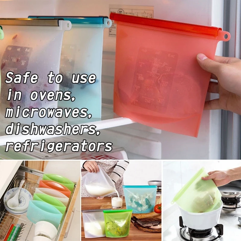 

Junejour 1000/1500ml Silicone Vacuum Food Fresh Bags Milk Fruit Meat Reusable Fridge Food Storage Containers Colored Ziplock Bag