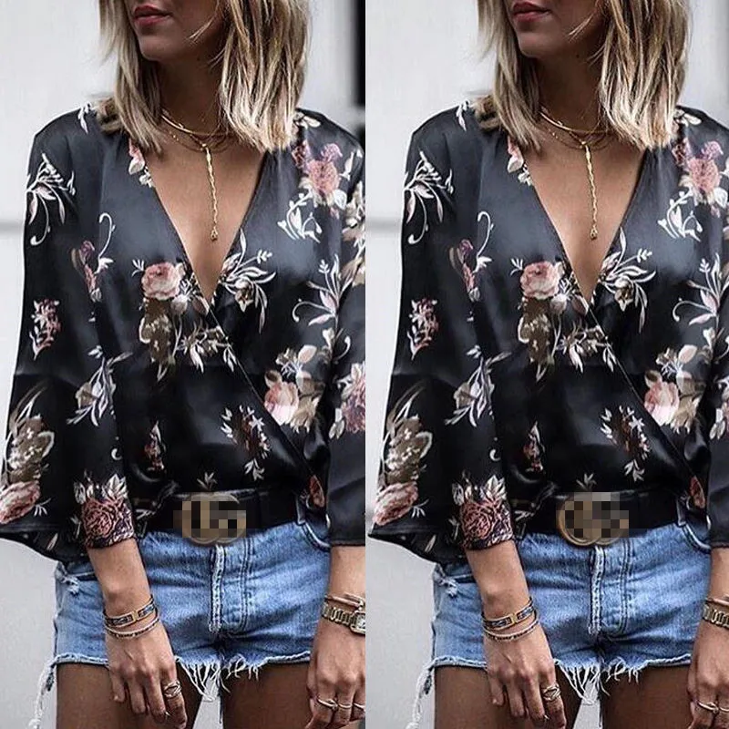 

2018 Women Clothing Cotton Blouse Floral Print Female V Neck Shirts Ladies Blusas Tops Shirt Blouses slim fit Tops