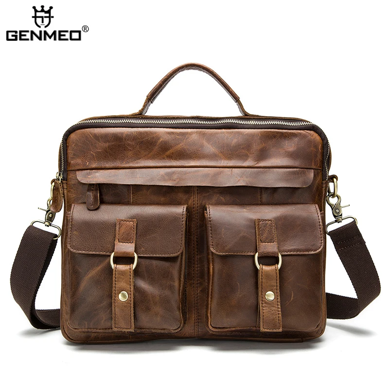 

New Arrival Vintage Genuine Leather Men Bag with Shoulder Strap Retro Cow Leather Messenger Bags Bolsa