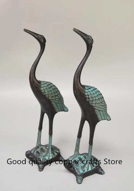 

China archaize craft bronze red-crowned crane A pair small