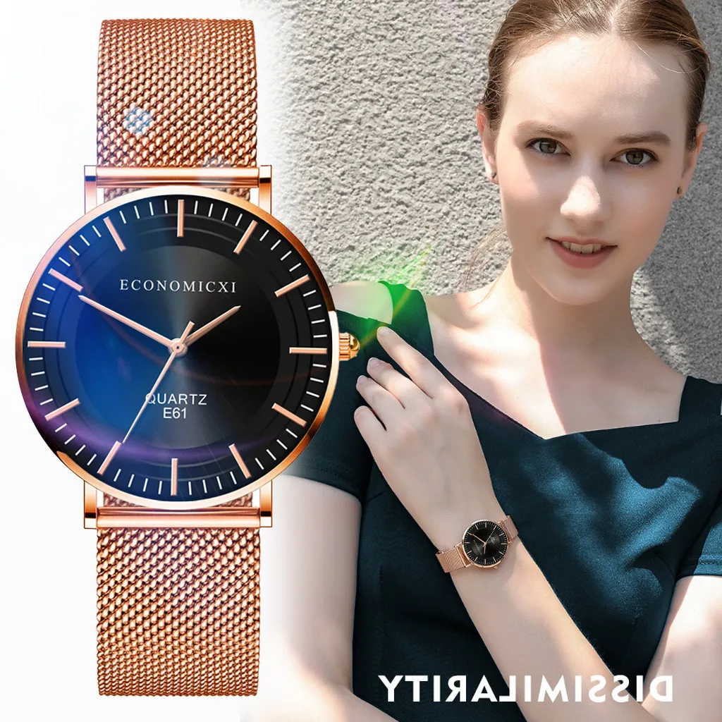

Women Rose Gold Mesh Buckle Watch Casual Luxury Women Quartz Watches