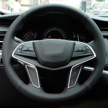 

Car- Styling New Anti Slip Black Color PU Leather With Red Thread Steering Wheel Stitch on Wrap Cover For Cadillac XTS SRX CT6