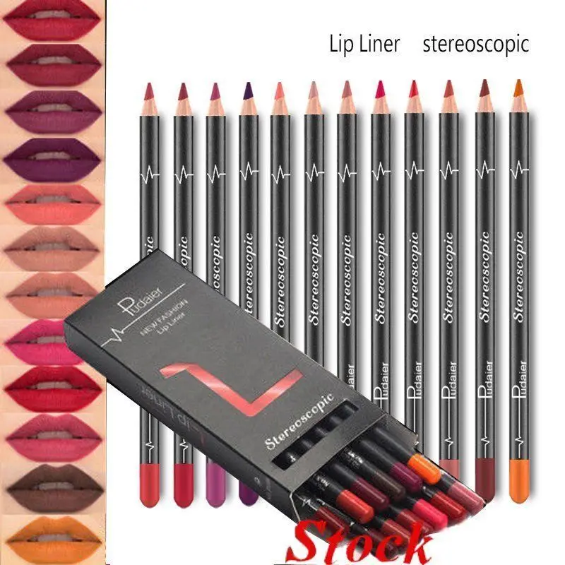 12Pcs/Set Waterproof Pencil Lipstick Set Pen Matte Lip Liner Long Lasting Makeup Pens Easy to Wear Non-stick Cup