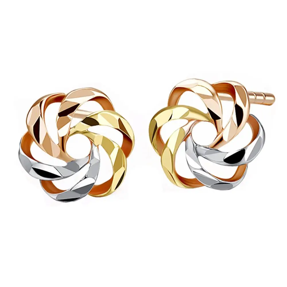 Buy 1 Gram 18K PURE Gold Flower Earrings Women Wedding