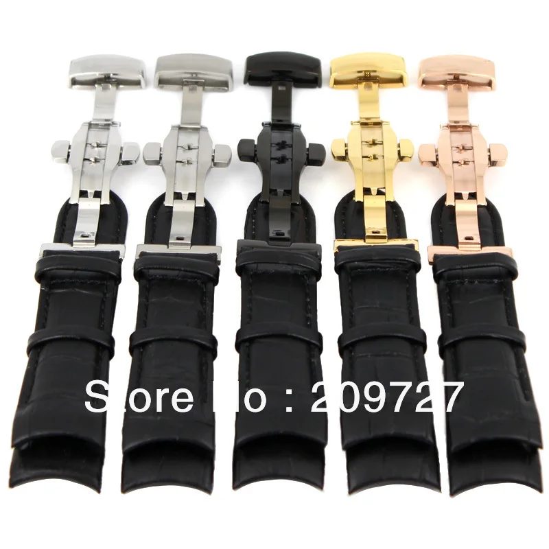 New Lug Width 22mm Curved End Genuine Leather Band Black Cowhide Watch