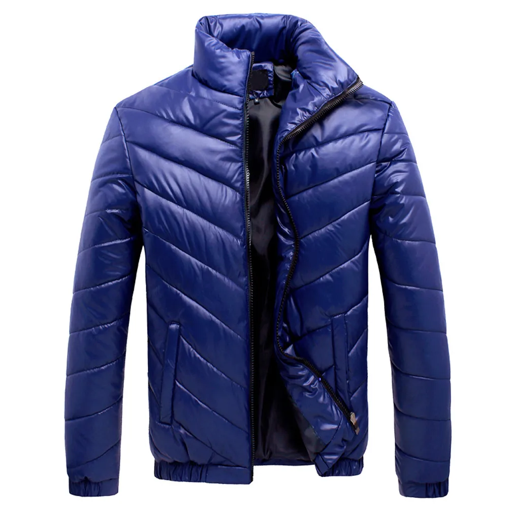 Мужская куртка на молнии, хлопковое Стеганое пальто, черный светильник, модная мужская Весенняя зимняя верхняя одежда, повседневная мужская пуховая куртка-бомбер, W85-JK - Цвет: Синий