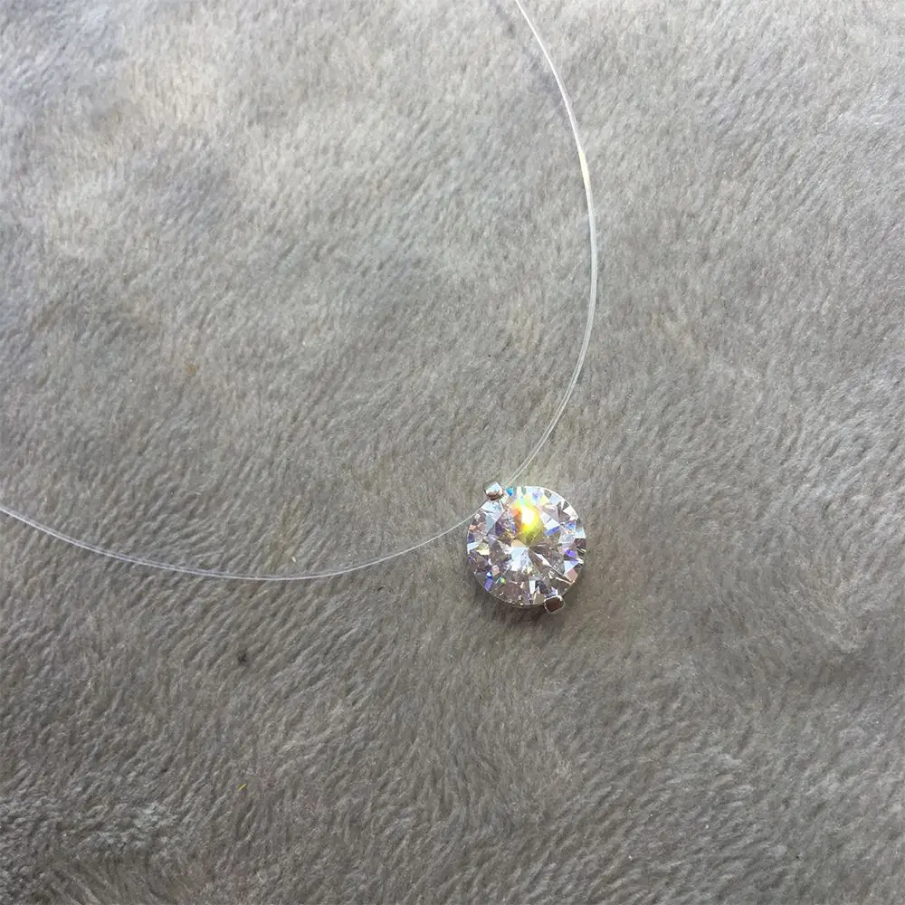 Zircon Pendant Shiny Choker For Women Fishline Necklace Jewelry Transparent  Invisible Line Fashion - AliExpress