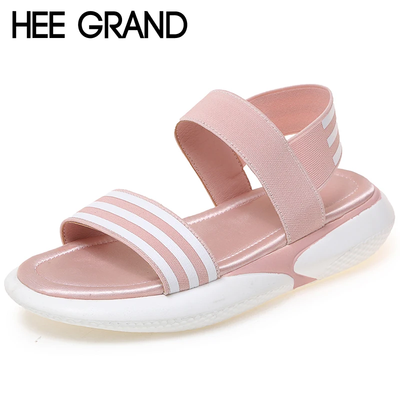 

HEE GRAND Elastic Band Summer Solid Sandals Platform Shoes Woman Creepers Flats Soft Shoes Woman Sandals Size 35-39 XWZ5059