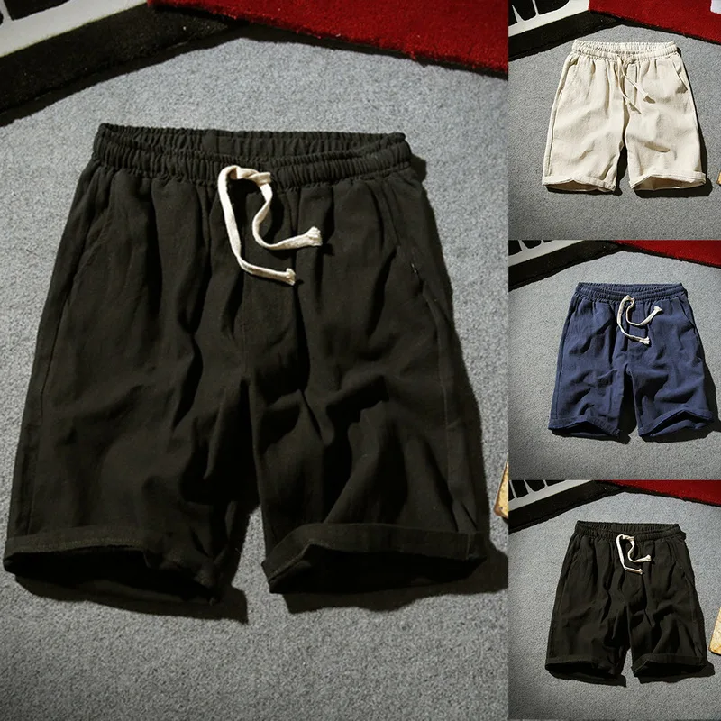 Прямая OEAK мужские повседневные Летние льняные пляжные шорты с эластичным поясом мужские пляжные брюки имитация льна