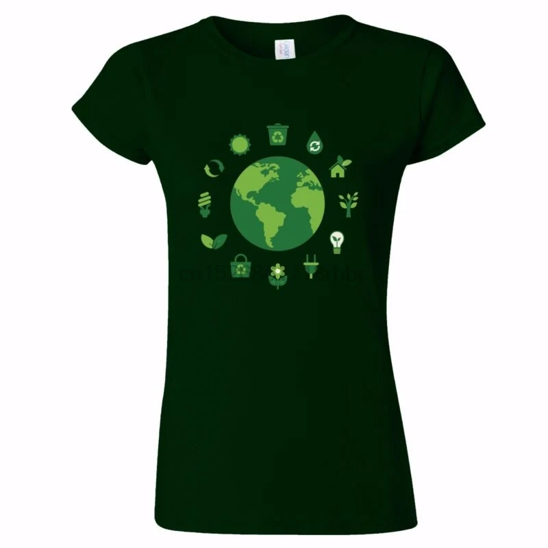 ECO WORLD DESIGN WOMENS T SHIRT RECYCLE CARBON FOOTPRINT ORGANIC GREEN VEGGIE