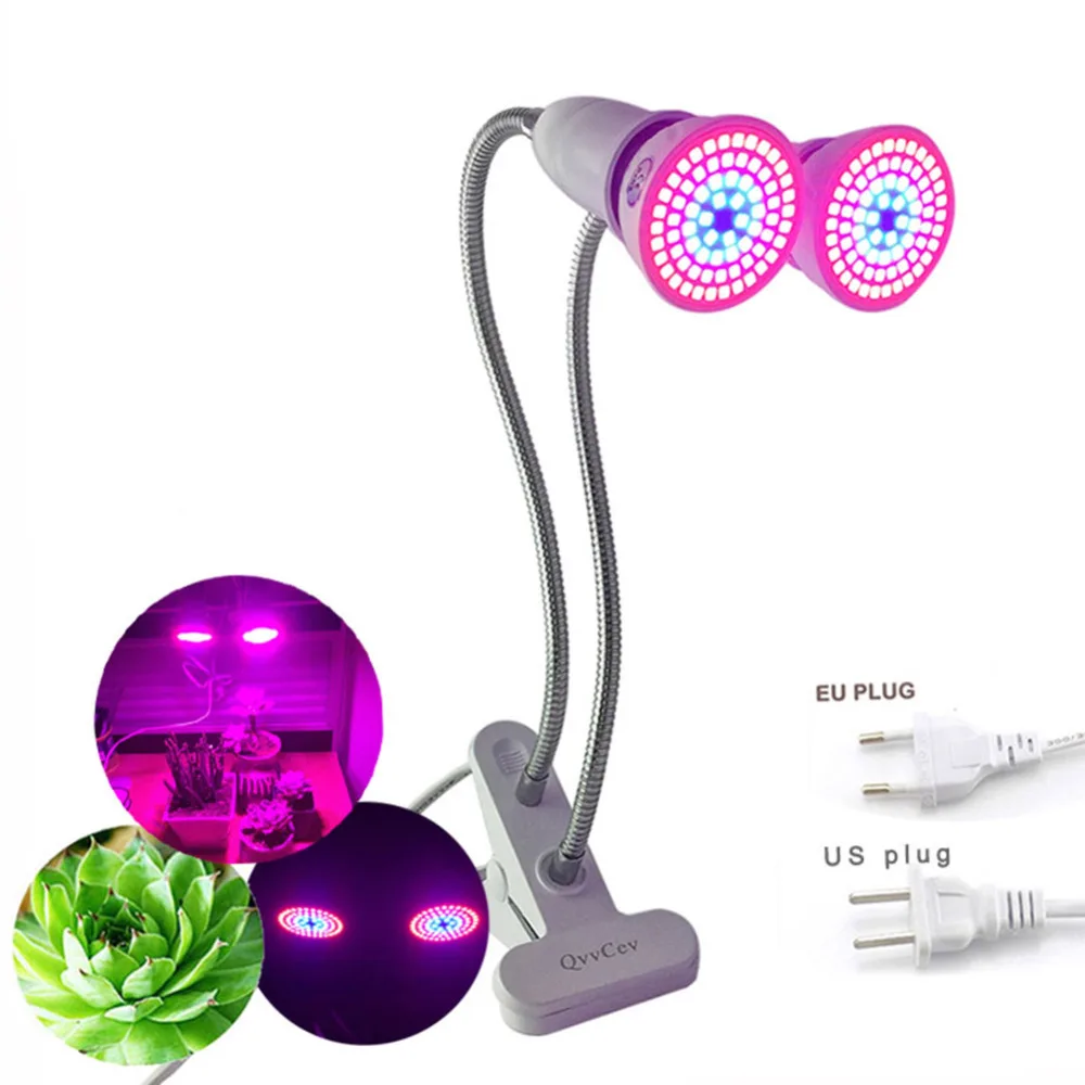 

Dual Head 72 LED Plant flower Grow Light Lamp growth E27 Desk Clip Holder For vegetable indoor greenhouse Hydro Veg seeding