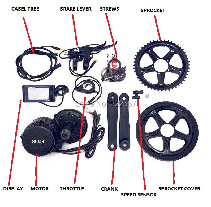 Е-байка 36В 500 Вт 8fun/bafang мотор+ 36v 15ah батарея C961 ЖК-дисплей BBS-01 для контроллера crank мотор, фара для электровелосипеда в наборы