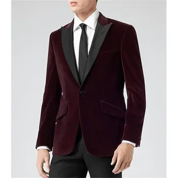 

2020 Burgundy velvet Groom mens tuxedo wedding Suits for men Best man suit 3 peices set bridegroom tuxedos (jacket+Pant+bowtie)