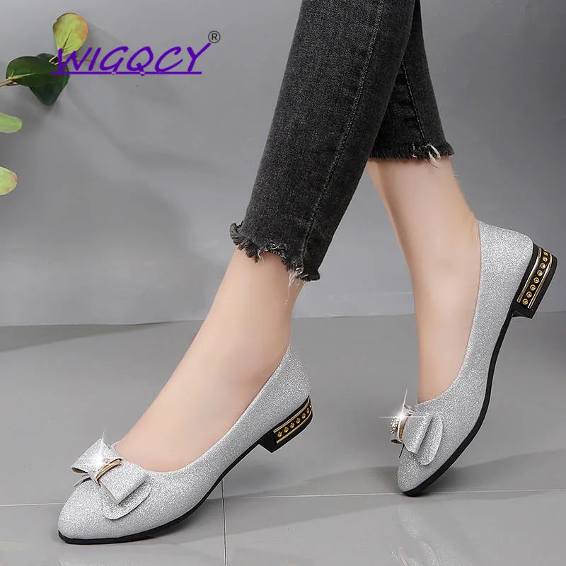 

Butterfly-knot Pointed Toe Sequined Cloth pumps women shoes 2019 spring autumn shoes woman Fashion Bling Shallow Slip-On shoes