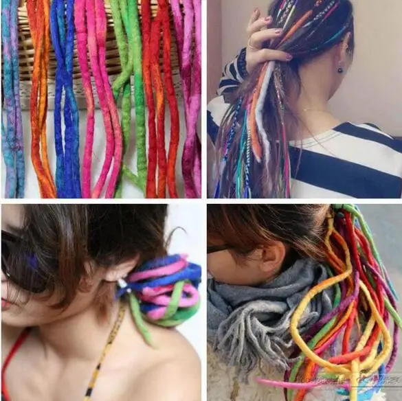 

100% wool handwork child hairbands Rainbow color gradient color big dreadlocks Hippie rock loving personality mixed color