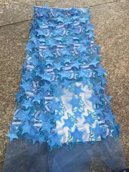 

Sky blue 3 d flowers embroidery lace fabric hot sale african lalce fabric for dress applique lace fabric 5 yards net lace