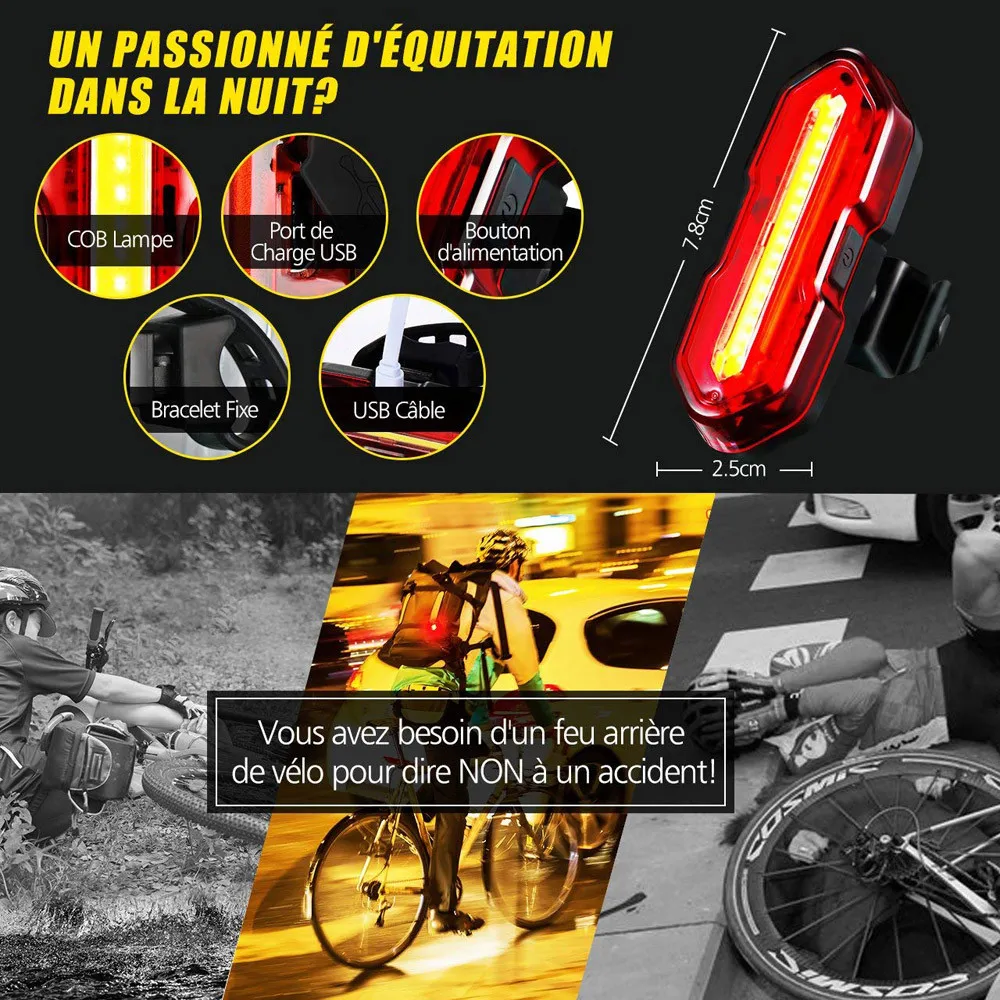 Clearance 2PCS LED USB Rechargeable Bicycle Bike Rear Tail Light 5 Modes Flashlight Waterproof Bicycle LED Light Хвіст світла#15 5