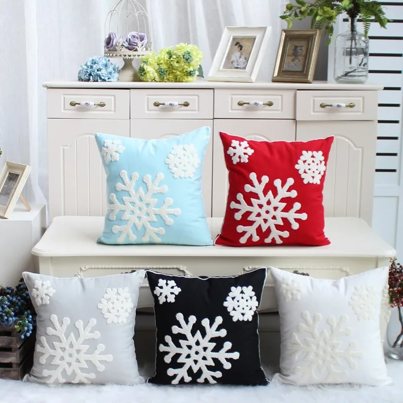 

Snowflake Pillow Case 100% Cotton Embroidery Christmas Cushion Cover Decorative Sofa Home Decor Pillowcase Bed Car Cushion Cover