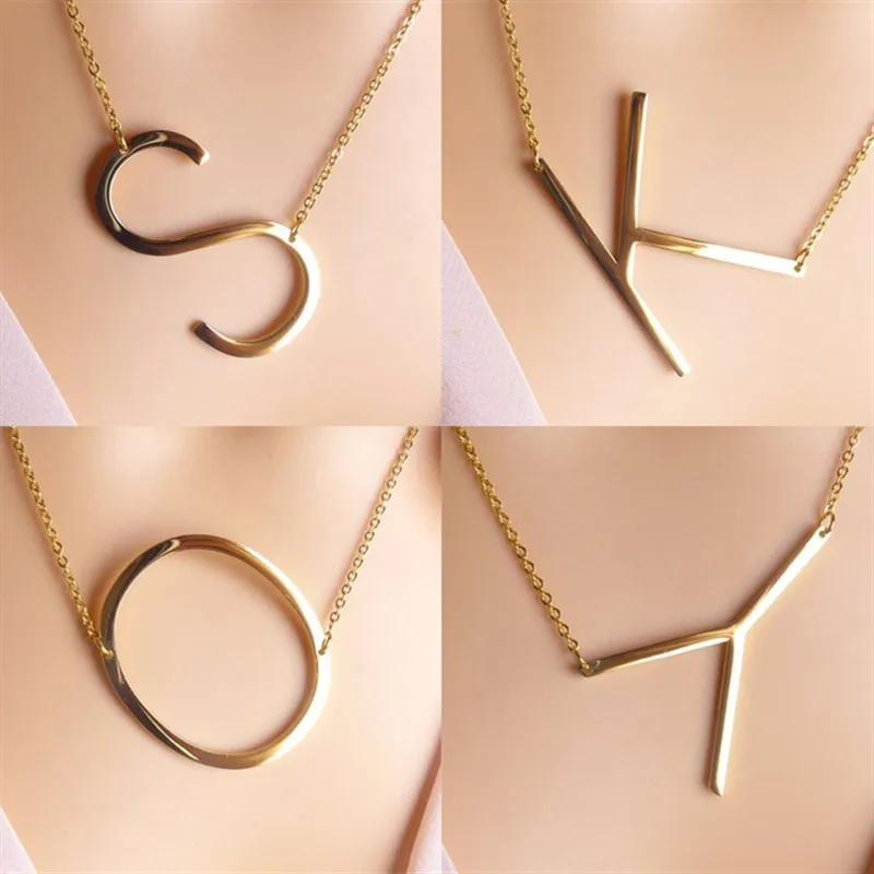 New Minimalist stainless steel Letter Name Necklaces For Women Long Big 3 大字母主图11