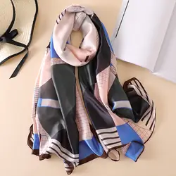 2018 Для женщин Элитный бренд геометрический плед шелковый шарф пляж шаль и Echarpe роскошный Обёрточная бумага Дизайн шарфы плюс Размеры украл