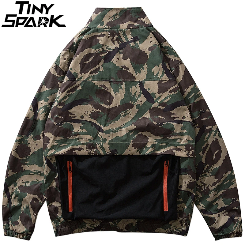 2019 Men Hip Hop Jacket Streetwear Camouflage Jacket Windbreaker Harajuku Retro Tactical Military Camo Track Jackets Coat Zipper