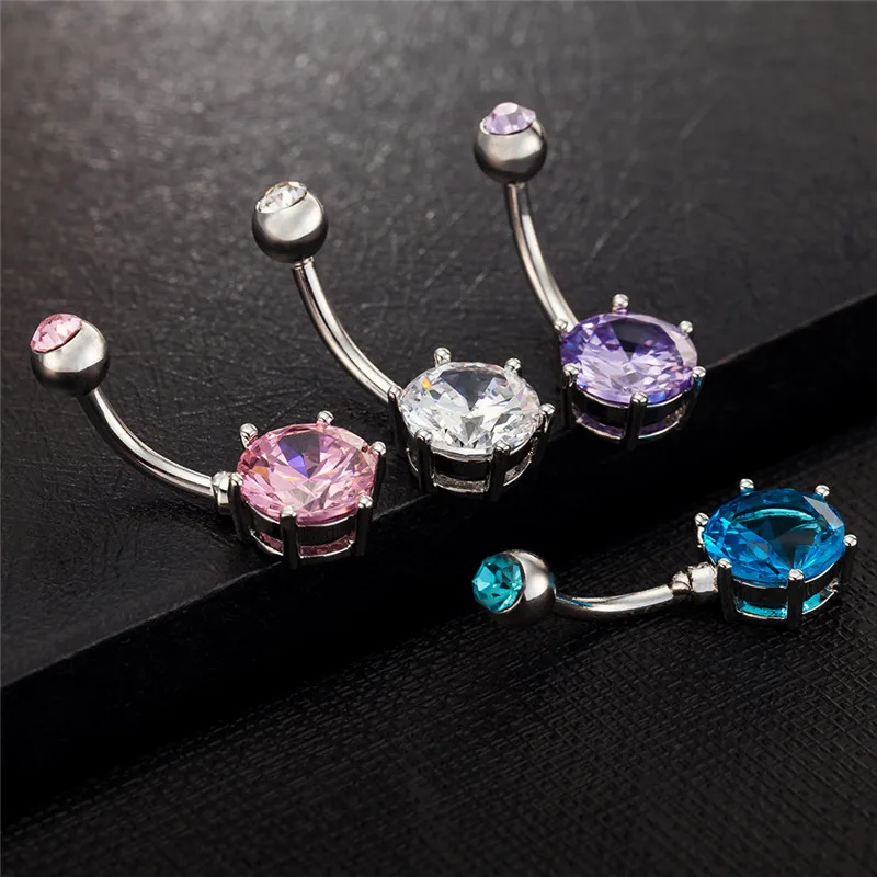 Buy 4 Colors Round CZ Reverse Belly Button Ring Dangle