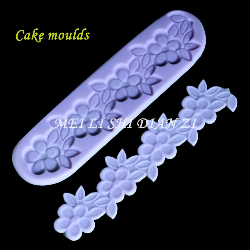 

New arrival Silicone mold K432 Cherry blossoms leaves shape sugar lace craft mold decorating for wedding cake edge