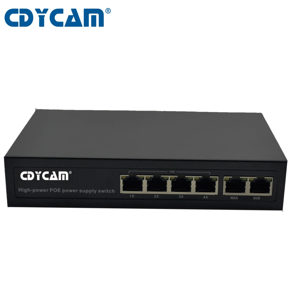 

CDYCAM 52V 96W 6 Ports 4 PoE Injector Power Over Ethernet Switch IEEE802.3-AF/AT POE Switch 10 / 100Mbps support IP Camera