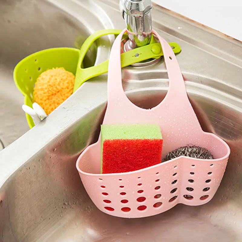 Creative Adjustable Snap kitchen Sponge Holder PVC Practical Draining Rack Hanging Drain Storage Shelf Sink Basket |