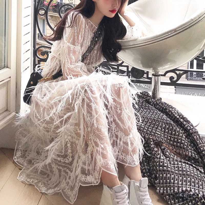 women-dress-new-fashion-spring-summer-high-end-elegant-tassels-feathers-sexy-formal-party-white