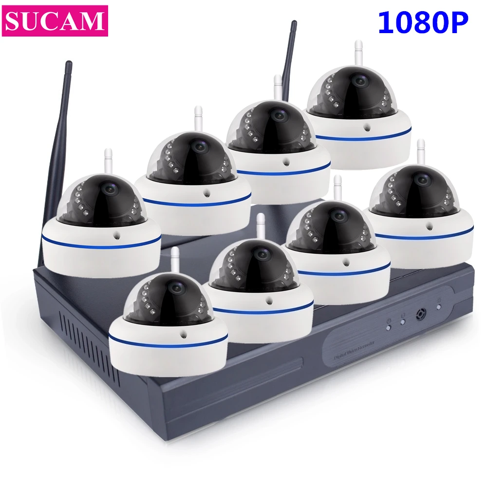 SUCAM Plug and Play 8CH 1080P HD font b Wireless b font NVR Kit P2P Dome