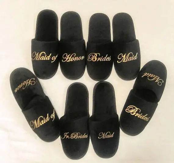 

custom closed-toe wedding bridesmaid bride groom spa slippers Matron of honor Flower Bachelorette party favors company gifts