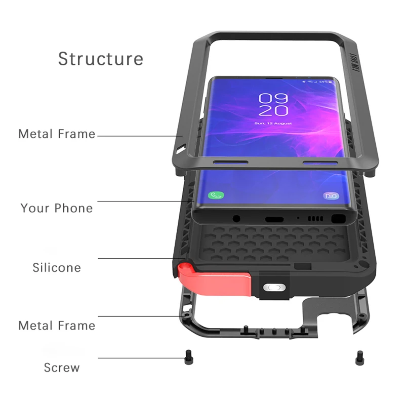 Love Mei Aluminum Metal Armor For Samsung Note 9 Shockproof Dirtproof Full Body Heavy Duty Case For Samsung Galaxy Note 9 Cover