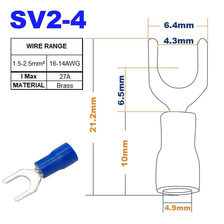 50 шт. Вилка Лопата для обжима изоляции SV1.25-3 SV1.25-4 SV2-3 SV2-4 SV3.5-4 SV3.5-5 SV3.5-6 SV5.5-4 SV5.5-5 разъем провода - Цвет: SV2-4