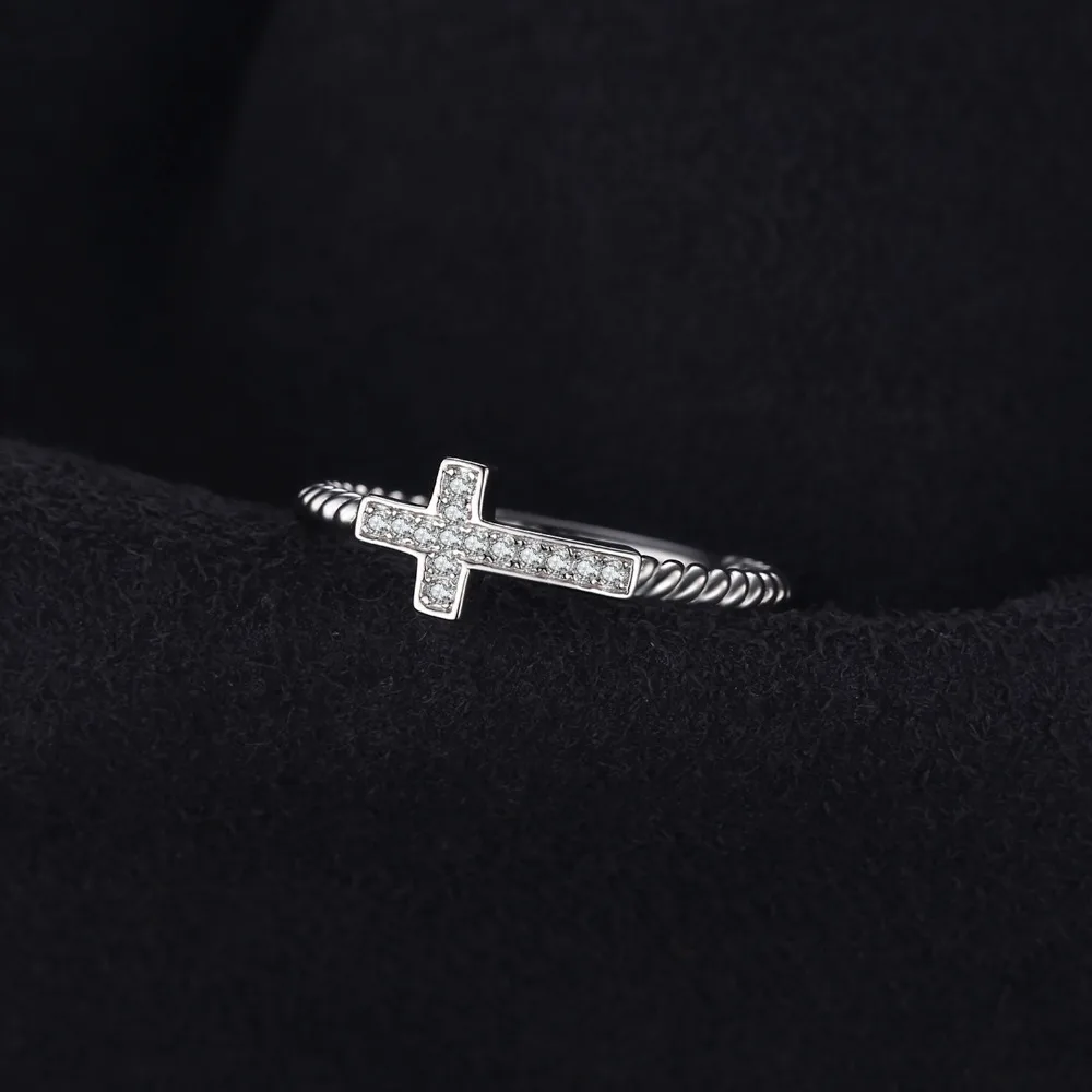 JewelryPalace Trendy Cross Ring Cubic Zirconia Peace Statement Rings For Women Authentic 925 Sterling Silver Color Fine Jewelry