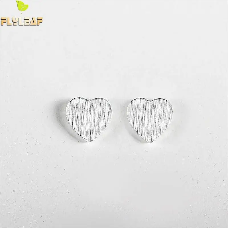 

Flyleaf 925 Sterling Silver Matte Heart Simple Stud Earrings For Women Prevent Allergy Personality Lady Fashion Jewellery