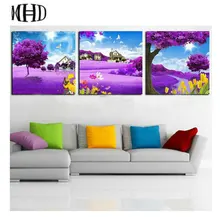 

MHD Set of three purple tree diamond embroidery full 5D DIY 3-piece tree diamond painting cross-stitch home decoration