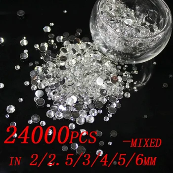 

24000pcs Crystal Clear Color Mixed Sizes 2mm-6mm Resin Rhinestones Flatback Stick Drill For 3D Nail Art Decorations DIY Beads
