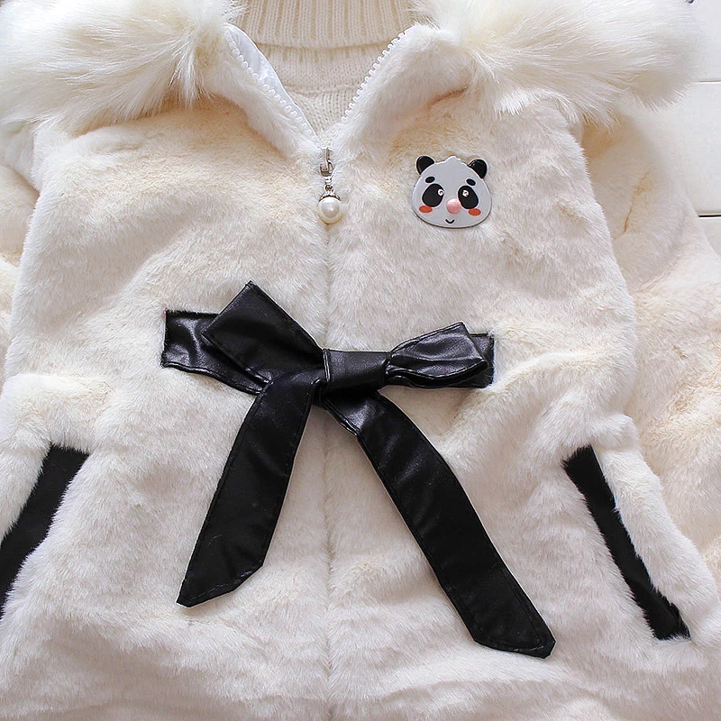 Новая зимняя одежда для маленьких девочек Хлопковое пальто из искусственного меха теплая куртка с бантом зимний костюм для детей от 3 до 9 лет, куртка с большим меховым воротником, верхняя одежда