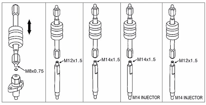 Съемник для удаления дизельного инжектора с адаптером M8 M12 M14 для инжектора BOSCH DELPHI